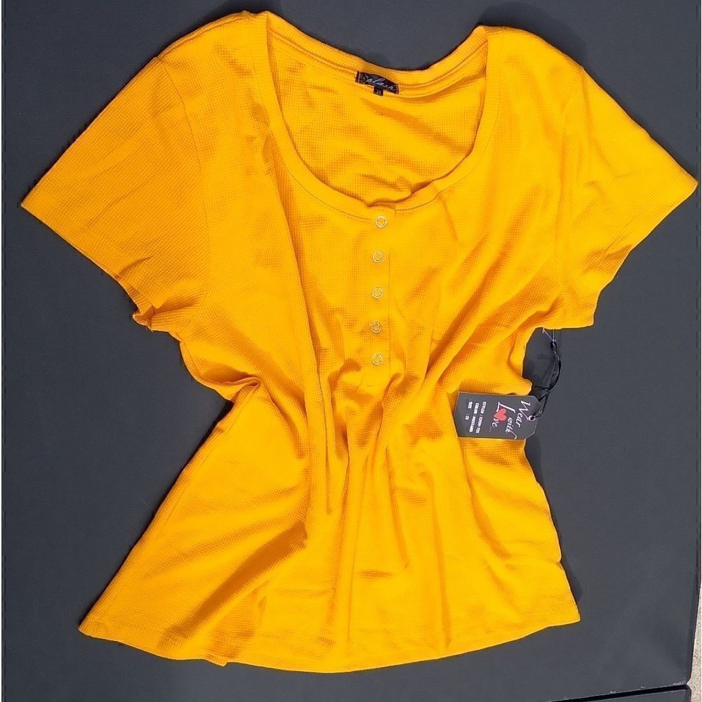 Take 50% OFF- Splash, Plus Top, Color Gold Yellow, Size-2X. - Picture 3 of 5